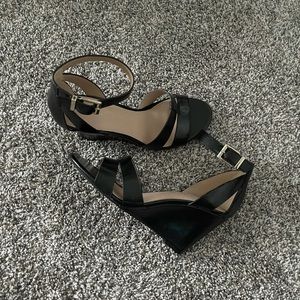 Kelly and Katie black wedge heels
